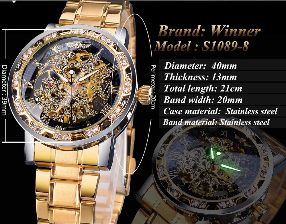 Winner Golden Watches Classic Rhinestone Clock - Silver