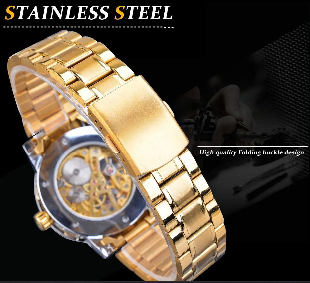 Winner Golden Watches Classic Rhinestone Clock - Blue