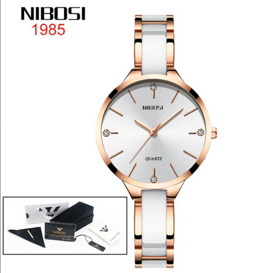 NIBOSI Luxury Ceramic Ladies Bracelet Watches - Rose White